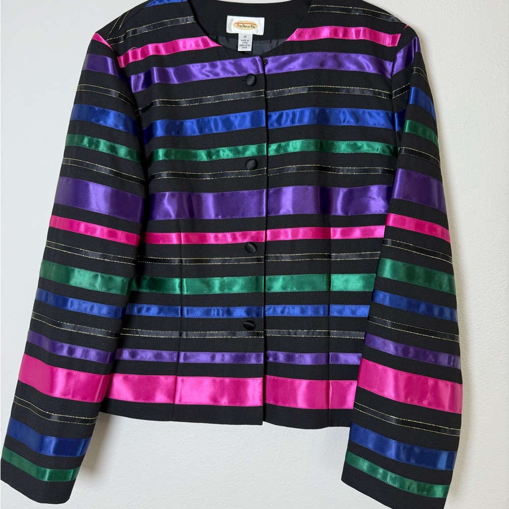 Talbots Women's Striped Satin Blazer - Pink, Purple, Blue, Green